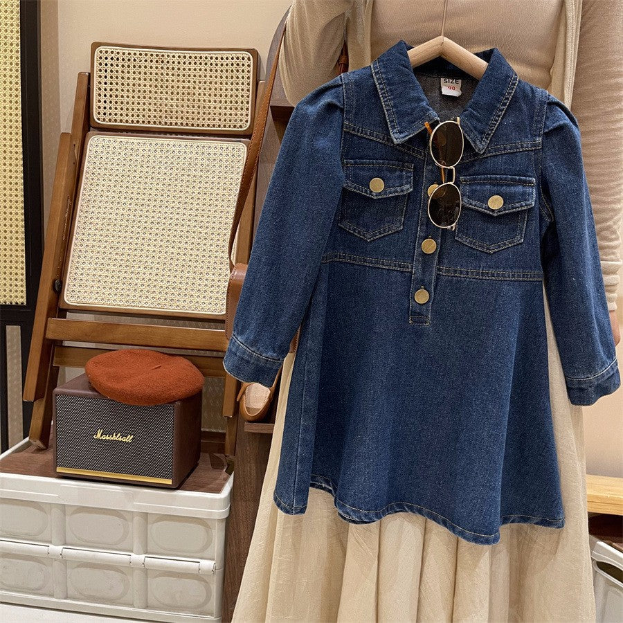 Vestido jeans con botones y bolsillos con cinto marrón