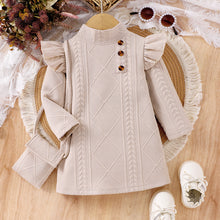 Cargar imagen en el visor de la galería, Vestido beige con volados y relieve, incluye cartera
