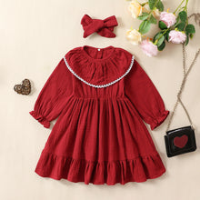Carregar imagem no visualizador da galeria, Vestido bordo con volados y vincha
