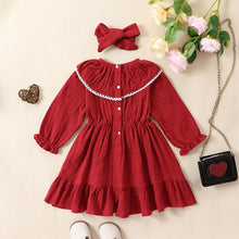 Carregar imagem no visualizador da galeria, Vestido bordo con volados y vincha
