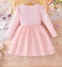 Carregar imagem no visualizador da galeria, Vestido rosa con falda de tul y bordados de margaritas
