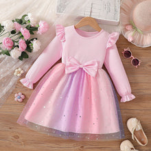 Cargar imagen en el visor de la galería, Vestido rosa con volados y falda de tul colorido con brillo

