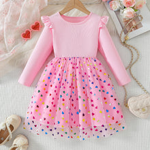 Cargar imagen en el visor de la galería, Vestido rosa con volados y falda de tul de corazones coloridos
