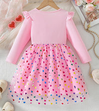 Cargar imagen en el visor de la galería, Vestido rosa con volados y falda de tul de corazones coloridos
