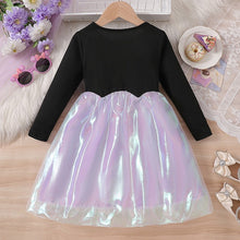 Carregar imagem no visualizador da galeria, Vestido negro y falda metalizado lila con moños
