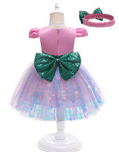 Cargar imagen en el visor de la galería, Vestido rosa, falda de tul con lentejuelas y vincha estilo sirena

