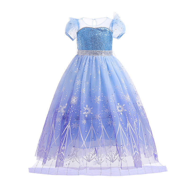 Vestido largo celeste y lila estilo Elsa Frozen con capa separable