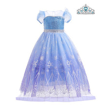 Carregar imagem no visualizador da galeria, Vestido largo celeste y lila estilo Elsa Frozen , capa separable con corona

