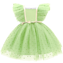 Cargar imagen en el visor de la galería, Vestido con mangas de tul, moño y detalles en dorado con moño
