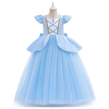 Carregar imagem no visualizador da galeria, Vestido celeste largo estilo Cenicienta con lentejuelas y moño
