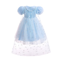 Carregar imagem no visualizador da galeria, Vestido largo celeste con manga abullonada estilo Elsa Frozen con capa
