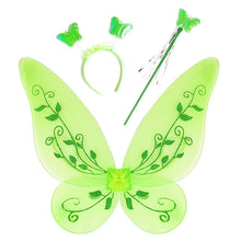 Carregar imagem no visualizador da galeria, Vestido verde detalles en dorado, flor 3D con alas, vincha y varita estilo Tinker Bell
