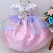 Cargar imagen en el visor de la galería, Vestido de unicornio blanco con falda rosa y tul con moño

