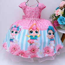 Cargar imagen en el visor de la galería, Vestido rosa con motas de corazones de LOL y moño
