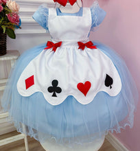 Cargar imagen en el visor de la galería, Vestido celeste estilo Alicia en el Pais de las Maravillas y delantal con moño

