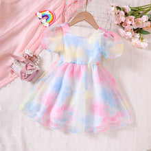 Cargar imagen en el visor de la galería, Vestido colorido con mangas abullonadas y moño amarillo
