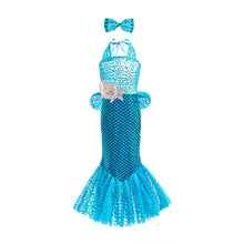 Carregar imagem no visualizador da galeria, Vestido atado al cuello estilo Sirena con tul turquesa y hebilla
