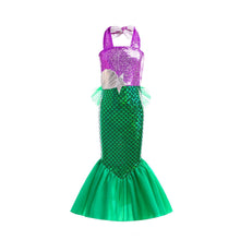 Carregar imagem no visualizador da galeria, Vestido atado al cuello lila con falda verde, escamas con hebilla
