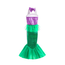 Carregar imagem no visualizador da galeria, Vestido atado al cuello lila con falda verde, escamas con hebilla

