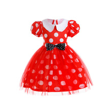 Cargar imagen en el visor de la galería, Vestido rojo con motas estilo Minnie y mangas abullonadas con tul
