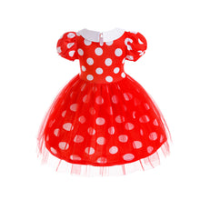 Cargar imagen en el visor de la galería, Vestido rojo con motas estilo Minnie y mangas abullonadas con tul
