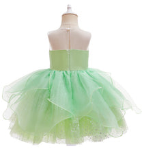 Carregar imagem no visualizador da galeria, Vestido verde con tul y flor lila de Hada, incluye alas
