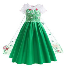 Carregar imagem no visualizador da galeria, Vestido largo verde con manga de Elsa Frozen
