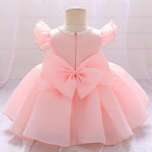 Carregar imagem no visualizador da galeria, Vestido liso rosa con detalles  de lentejuelas  y moño
