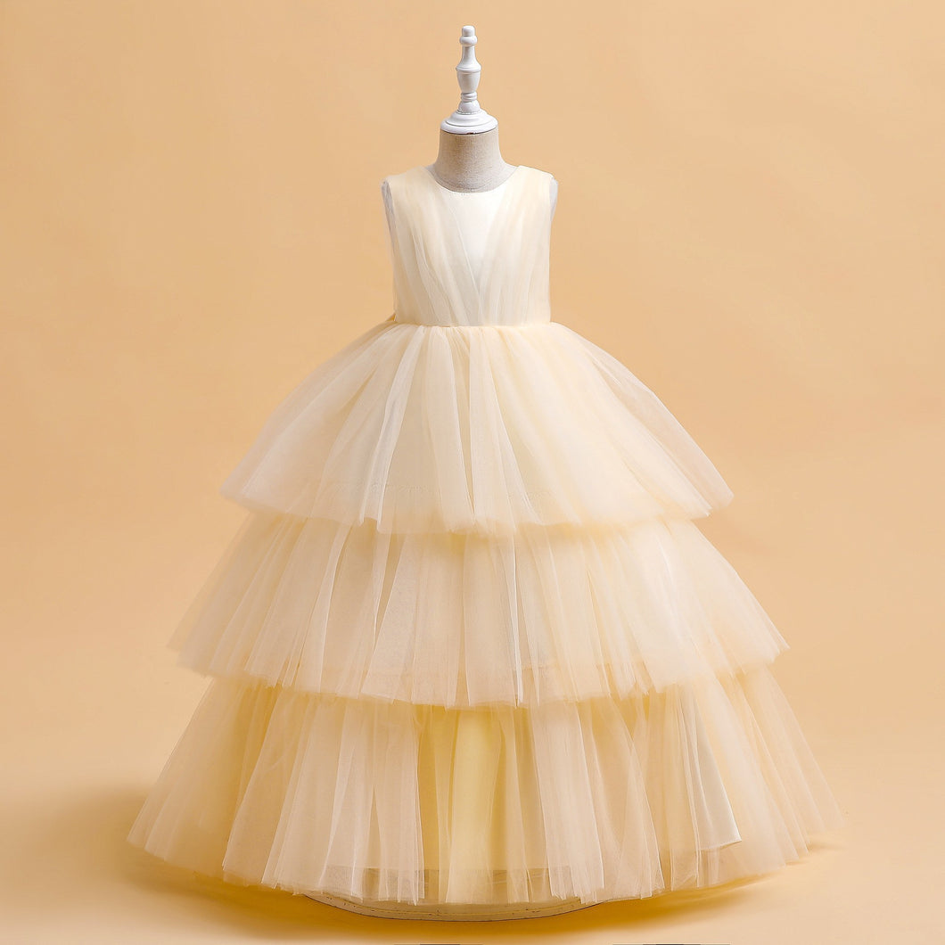 Vestido largo escalonado de tul