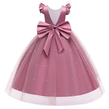 Carregar imagem no visualizador da galeria, Vestido largo con volado, moño grande y falda de tul con perlas
