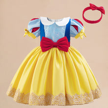 Cargar imagen en el visor de la galería, Vestido con bordado de encajes y lentejuelas de Blancanieves con vincha
