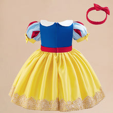 Cargar imagen en el visor de la galería, Vestido con bordado de encajes y lentejuelas de Blancanieves con vincha
