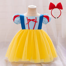 Cargar imagen en el visor de la galería, Vestido con mangas abullonadas de Blancanieves con vincha
