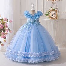 Carregar imagem no visualizador da galeria, Vestido largo con bordados de flores en 3D
