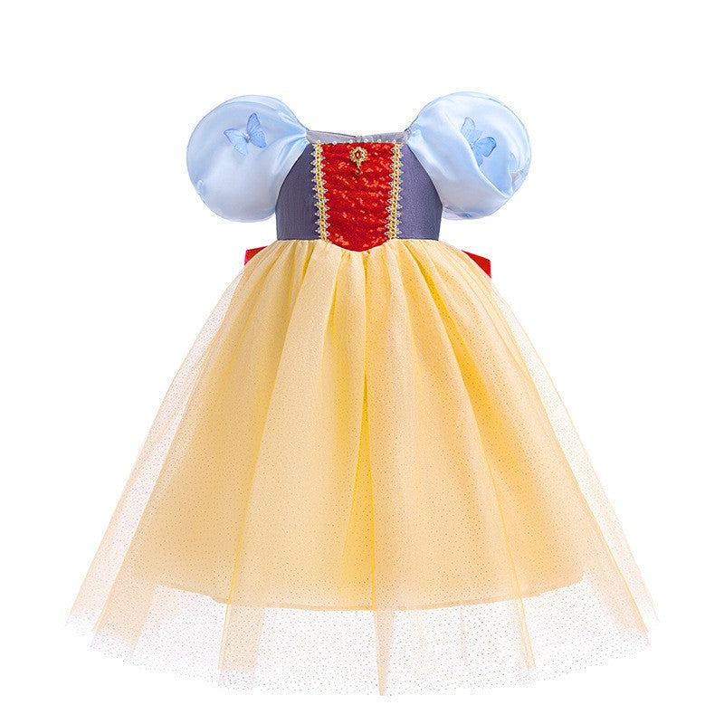 Vestido con mangas abullonadas con mariposas de Blancanieves con moño