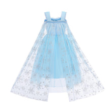 Cargar imagen en el visor de la galería, Vestido celeste con lentejuelas de Frozen con capa
