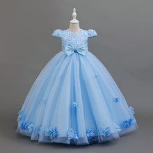 Cargar imagen en el visor de la galería, Vestido largo con bordados de flores y moño
