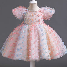 Cargar imagen en el visor de la galería, Vestido con mariposas coloridos, perlas y moño grande
