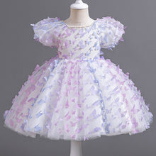 Cargar imagen en el visor de la galería, Vestido con mariposas coloridos, perlas y moño grande
