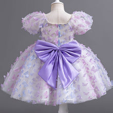 Cargar imagen en el visor de la galería, Vestido con mariposas coloridos, perlas y moño grande
