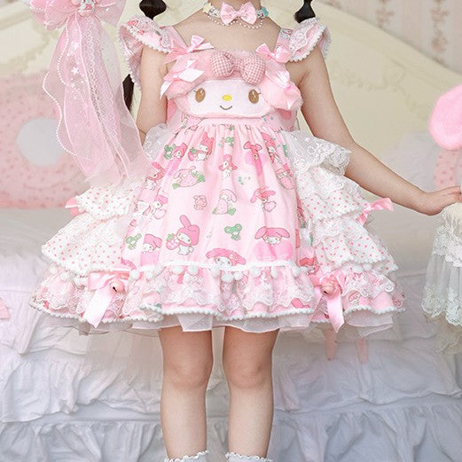 Vestido rosa de My Melody (Sanrio) Incluye moño grande a motas con tul
