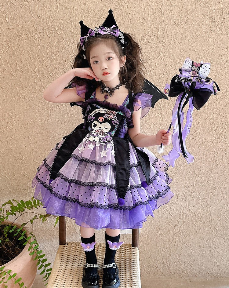 Vestido de Kuromi (Sanrio) Incluye moño grande y alas