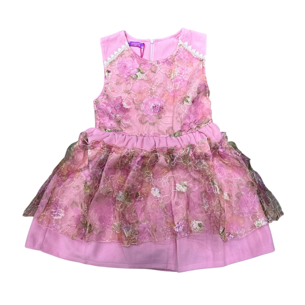 Vestido polar rosa con tul y detalles de flores