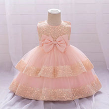 Carregar imagem no visualizador da galeria, Vestido  escalonado con detalles de lentejuelas y moño
