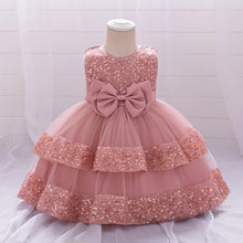 Carregar imagem no visualizador da galeria, Vestido  escalonado con detalles de lentejuelas y moño
