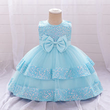 Carregar imagem no visualizador da galeria, Vestido  escalonado con detalles de lentejuelas y moño
