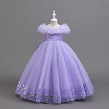 Carregar imagem no visualizador da galeria, Vestido largo con flores y tul en los hombros con brillo
