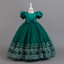 Carregar imagem no visualizador da galeria, Vestido largo con mangas abullonadas y bordados con moño
