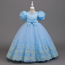 Carregar imagem no visualizador da galeria, Vestido largo con mangas abullonadas y bordados con moño
