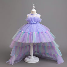 Cargar imagen en el visor de la galería, Vestido de tul lila escalonado con moño y cola de pato separable colorido
